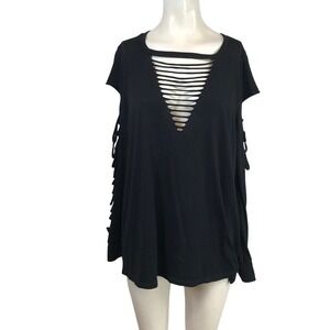 Torrid Black Lattice Cutout V-Neck Cage Sleeve Knit Top Plus Size 0 L XL